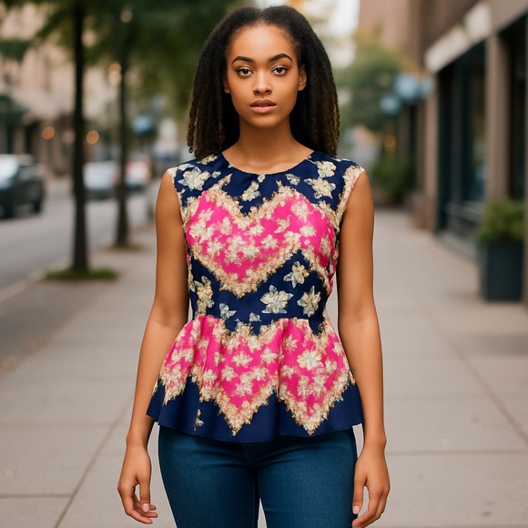 Pim + Larkin | Women’s Floral Peplum Blouse, Short Sleeve, Size S - Picture 5 of 13